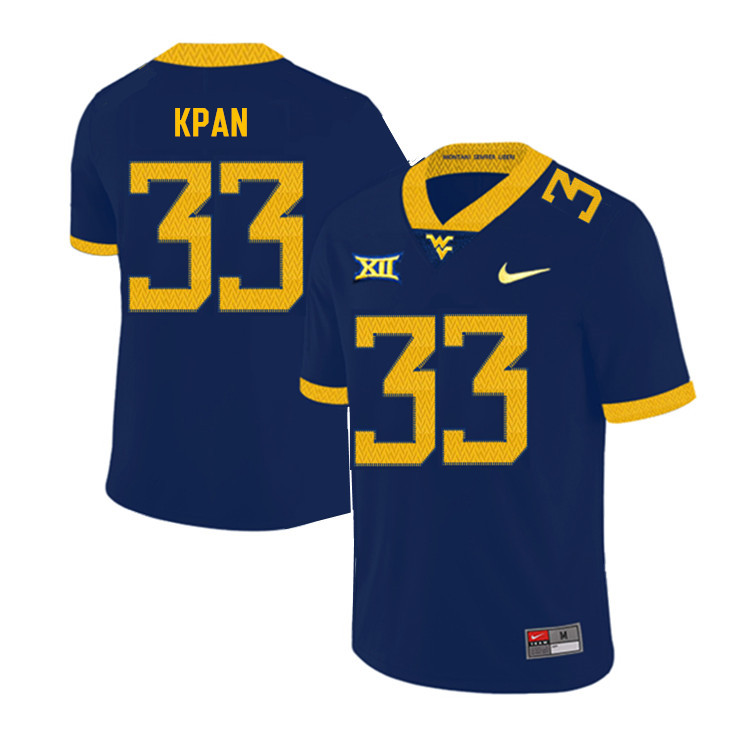 2019 Men #33 T.J. Kpan West Virginia Mountaineers College Football Jerseys Sale-Navy - Click Image to Close